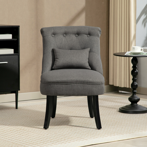 HOMCOM Fabric Single Sofa Upholstered with Pillow Wood Leg Charcoal Grey