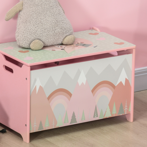 ZONEKIZ Toy Box, Kids Toy Chest with Lid, Safety Hinge - Pink