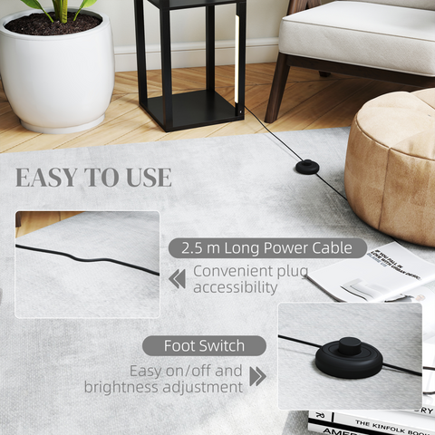 HOMCOM Floor Lamp for Living Room, Standing Lamp with Foot Switch, Black