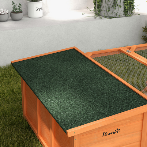 Wooden Rabbit Hutch with Run Small Animal Guinea Pig House 125.5 x 100 x 49cm