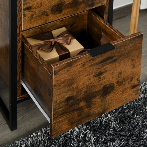 Industrial 3-Drawer Storage Chest Metal Frame Freestanding Unit Brown