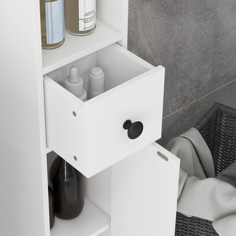 Kleankin Slim Bathroom Cabinet, Toilet Roll Storage w/ Open Shelves, White