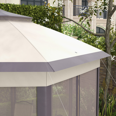 4.05m x 4.05m Metal Frame Mesh Draped 2-Tier Roof Gazebo Brown
