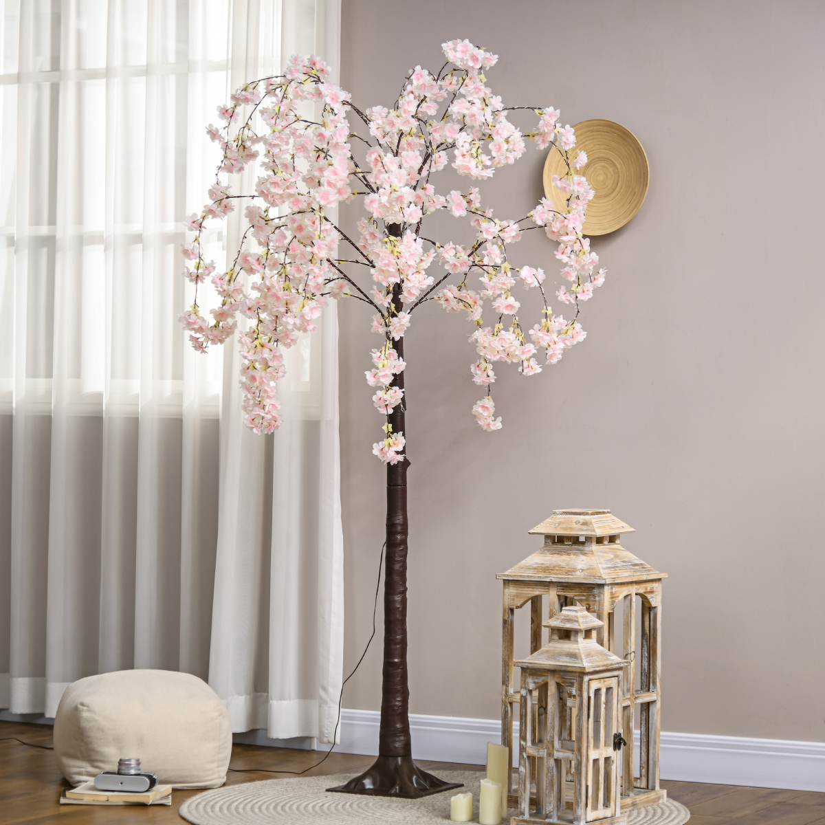 HOMCOM 180cm Cherry Blossom Tree Light with 350 LED Lights Fake Sakura Tree