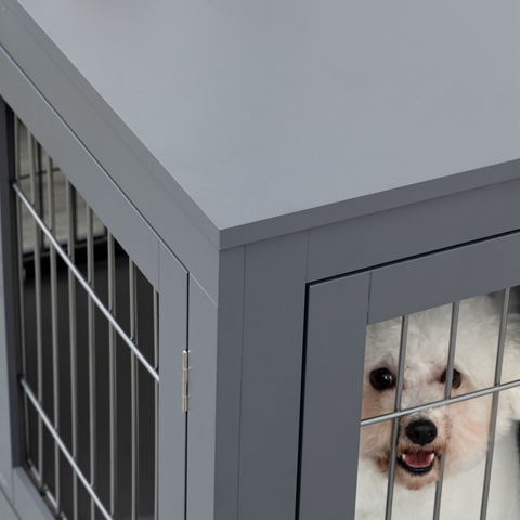 Furniture-Style Dog Crate Two Lockable Doors, for Small & Medium Dogs Pawhut