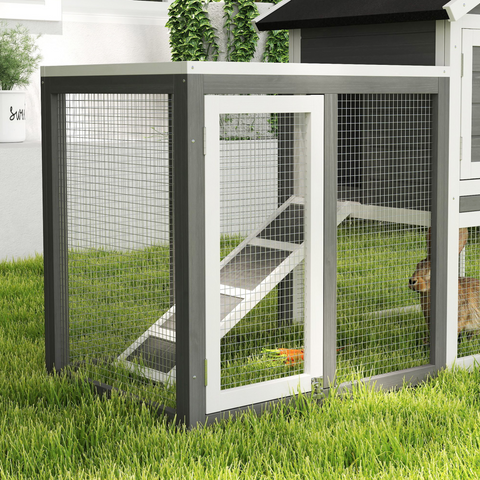 122cm Wooden Rabbit Hutch Bunny Cage Pet House with Tray Ladder Run Pawhut