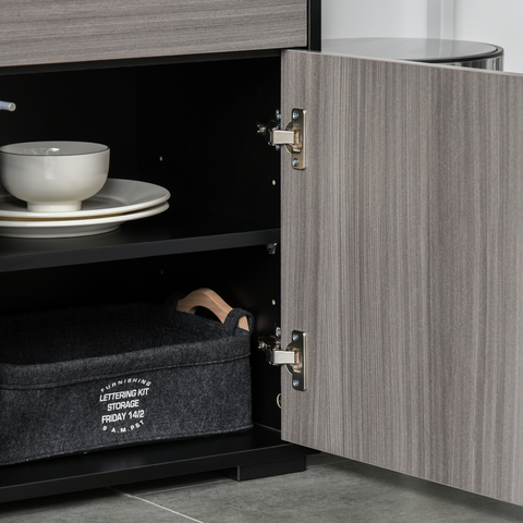 Side Cabinet  2 Door Cabinet and 2 Drawer for Home Office Grey Black