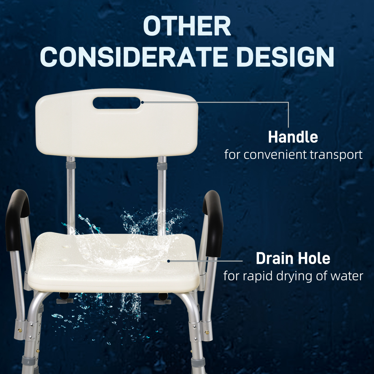 Light Weight Aluminum Shower Bench Portable Lift Chair Back & Armrest HOMCOM