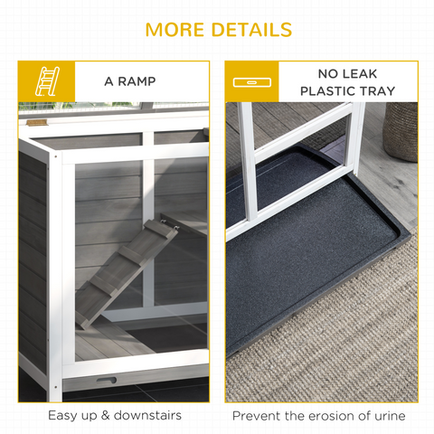 Wood Rabbit Hutch Bunny Cage Pet House Indoor W/ Tray Ramp, Grey Pawhut