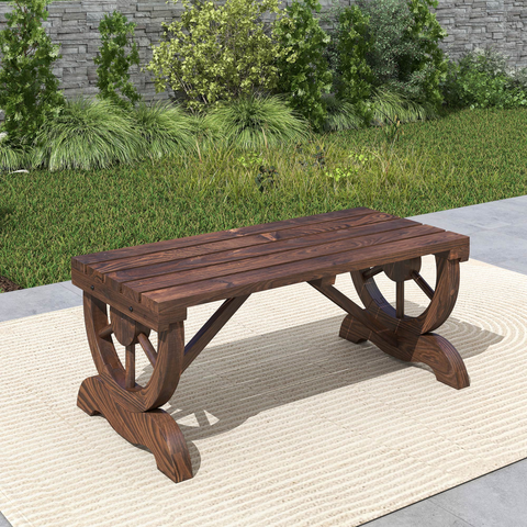 Rustic Wooden Wheel Bench 2-Person Seat - Brown Chair Loveseat Park