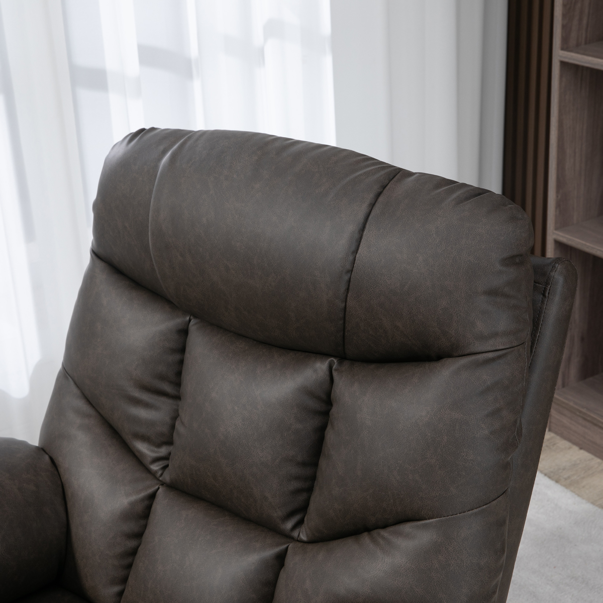PU Leather Manual Recliner Chair, Recliner Armchair for Living Room, Brown