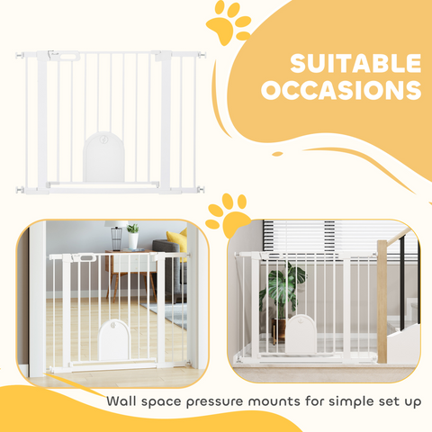 75-103 cm Pet Safety Gate Pressure Fit Stair w/ Small Door Double Locking