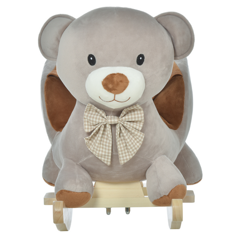 Kids Rocking Bear Plush Ride On Seat Sound Button Wood Base Seat Belt HOMCOM