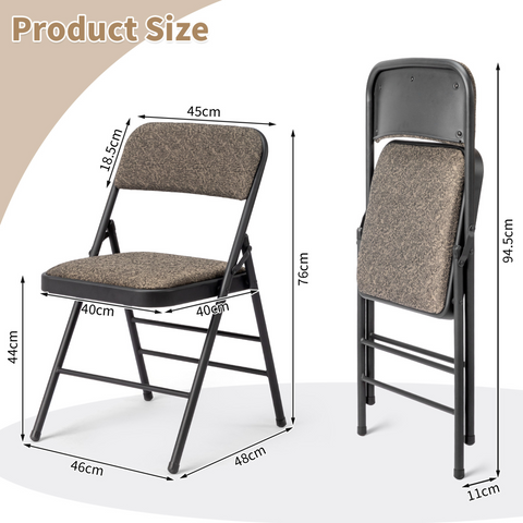 2pcs Black Patterned Padded Folding Chairs, Conference Event Chairs with Soft Seat (46*48*76cm), Frosted Iron Frame