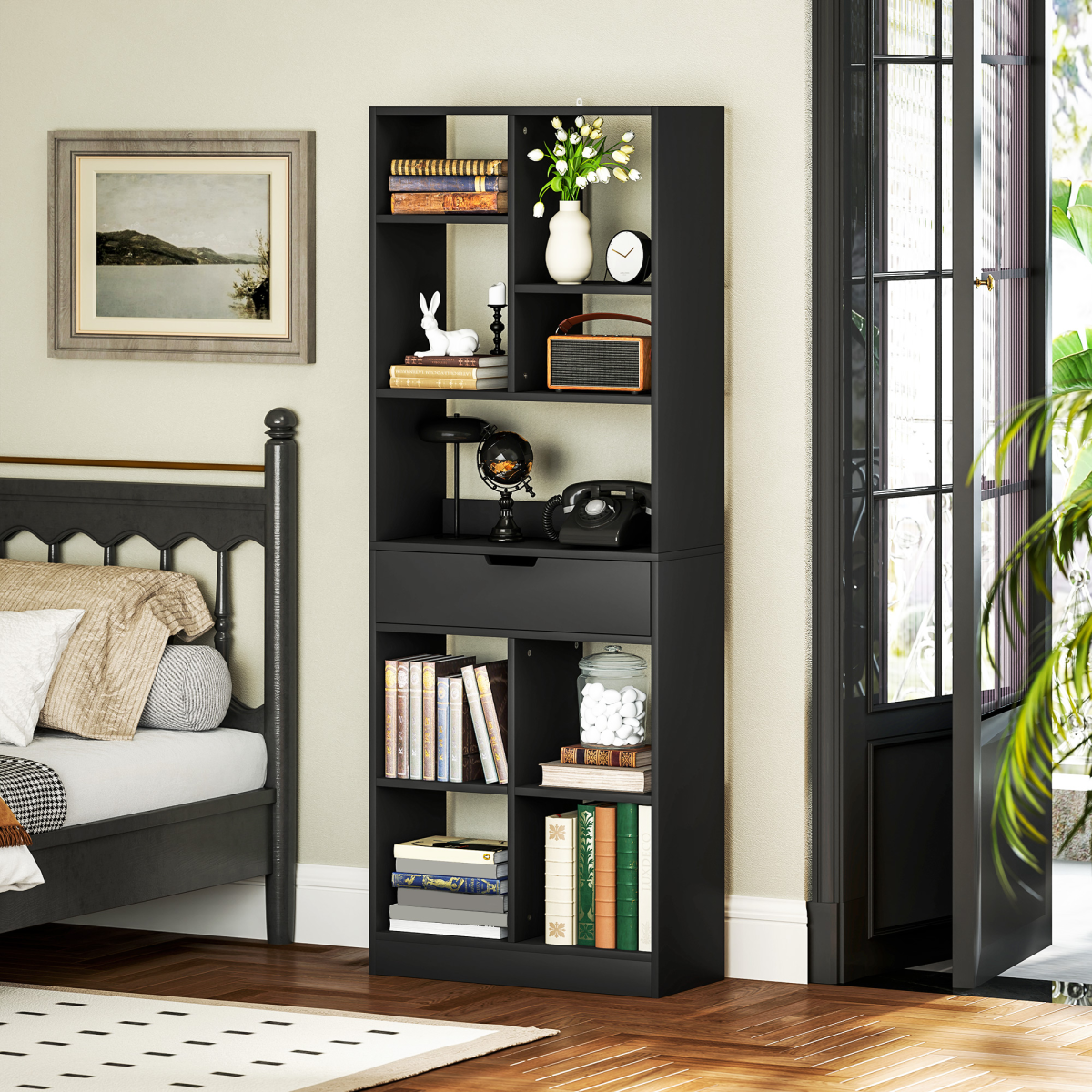 HOMCOM Freestanding Bookcase Display Shelf with Drawer for Home Office