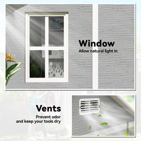 Outsunny 6 x 6ft Plastic Garden Shed with Floor, Window, Vents, Grey
