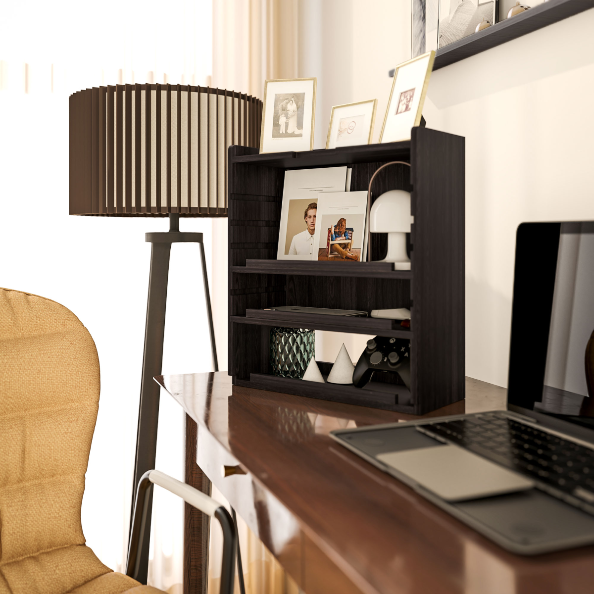 HOMCOM 4-Tier Desktop Organiser with Cable Management for Stationery Dark Brown