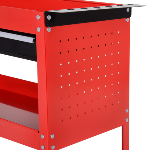 3-tier Tool Trolley Cart Roller Cabinet Storage Box Lockable Casters Red