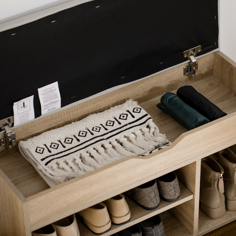 Sit-On Shoe Storage w/ Hidden Compartment Handles Sponge Top 80x30x43 cm Grey