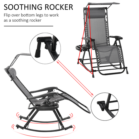 Folding Recliner Chair Outdoor Lounge Rocker Zero-Gravity Seat, Grey