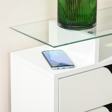 Shoe Cabinet  3 Drawers High Gloss Storage Cupboard  Glass Top White