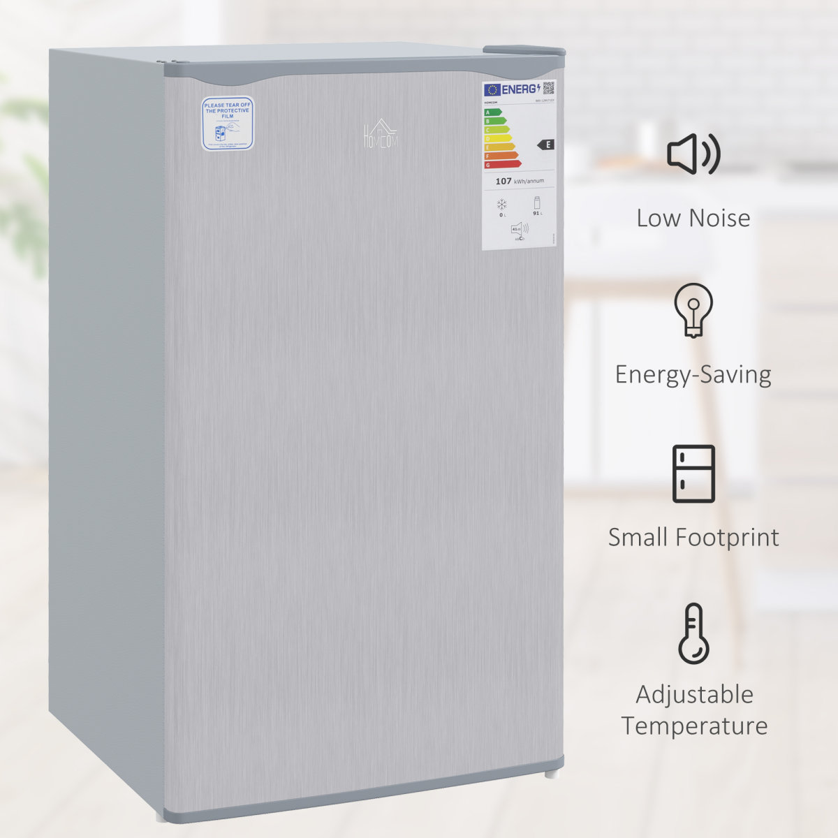 HOMCOM 91L Freestanding Under Counter Fridge with Reversible Door Grey