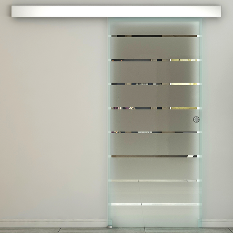 Tempered Sliding Barn Door Kit Aluminum-alloy Rail Frosted Glass