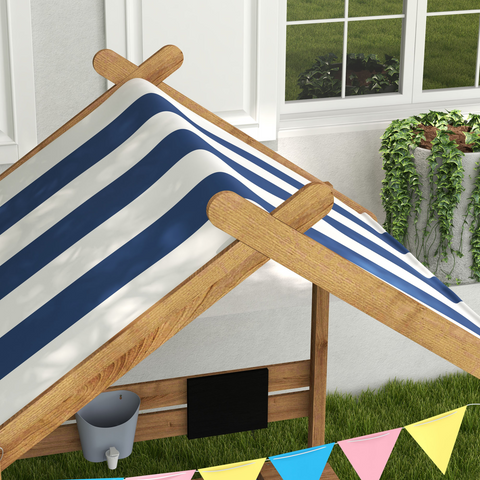 Outsunny Sand Pit with Canopy, Blackboard, Toys, Sink, Seats, Flags for Kids