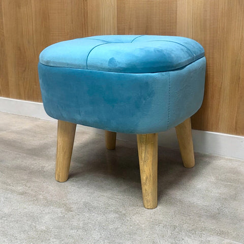 AcaciaHome Stylish & Durable Living Velvet Ottoman Footstool with Lift-Up Storage, Round Design, Traditional Pattern, Comfortable Medium Firmness for Living Room, Office or Lounge (Blue, Round)
