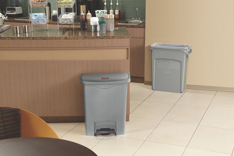 Rubbermaid Commercial Products Slim Jim Step-on Resin Front Step Waste Receptacle Bin 30 Litre Grey 1883600
