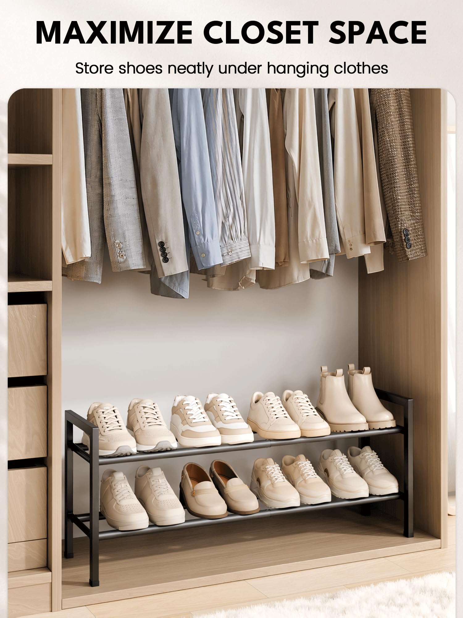 Bumusty 2 Tier Expandable Shoe Rack, Black
