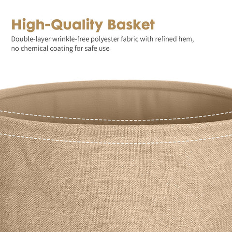 Rinkgarden Round Side Table with Fabric Basket, Modern and Sturdy, Metal End Table for Living Room, Bedroom, Bedside Table, Nursery