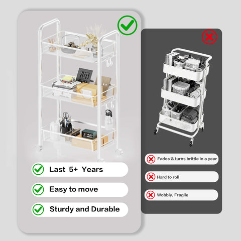 Goeasyoii 3/4/5 Tier Rolling Cart, Metal Storage Cart,Space-Saving Kitchen Cart with Castors,Shelving Organizer for Kitchen, Bathroom, Laundry Room