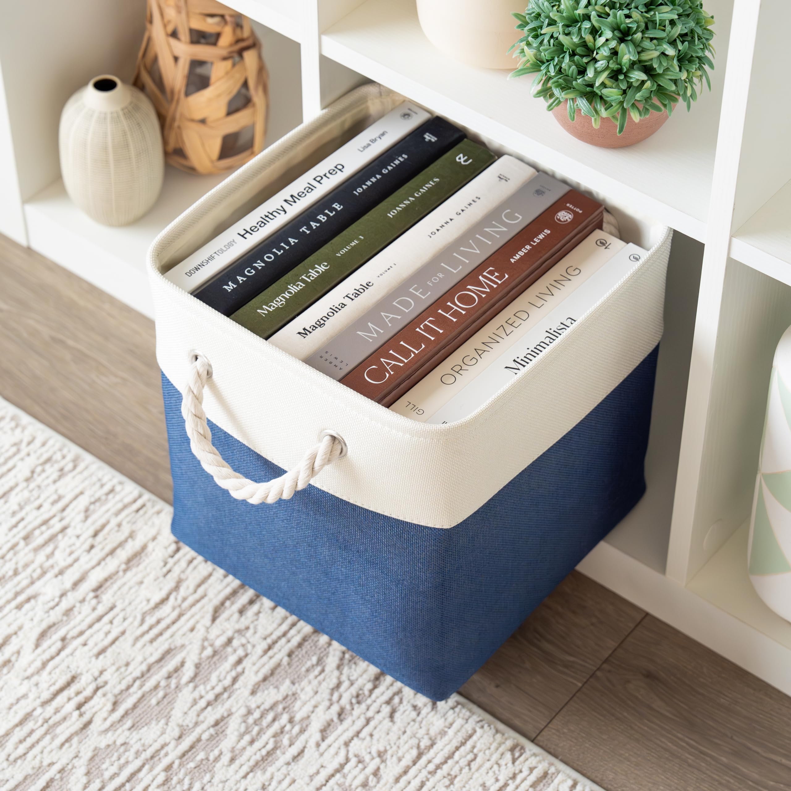 OrganiHaus Fabric Storage Boxes, Set of 4 Foldable 28x28 Cube Organiser Bins with Rope Handles for Shelves, Nursery & Closet