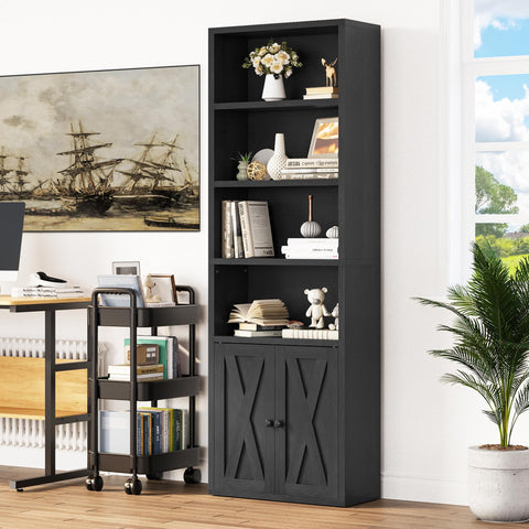 YITAHOME Bookcase, Floorstanding Bookshelves with Cupboard Industrial Shelves Storage Rack Wooden Cube Shelf Tall Storage Cabinet for Living Room
