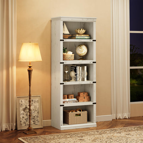 5 Tier Bookcase, Farmhouse Book Shelf with Storage Open Display Bookshelves, Book Case Wooden 5 Shelf Bookcase Home Decor Furniture for Home Office