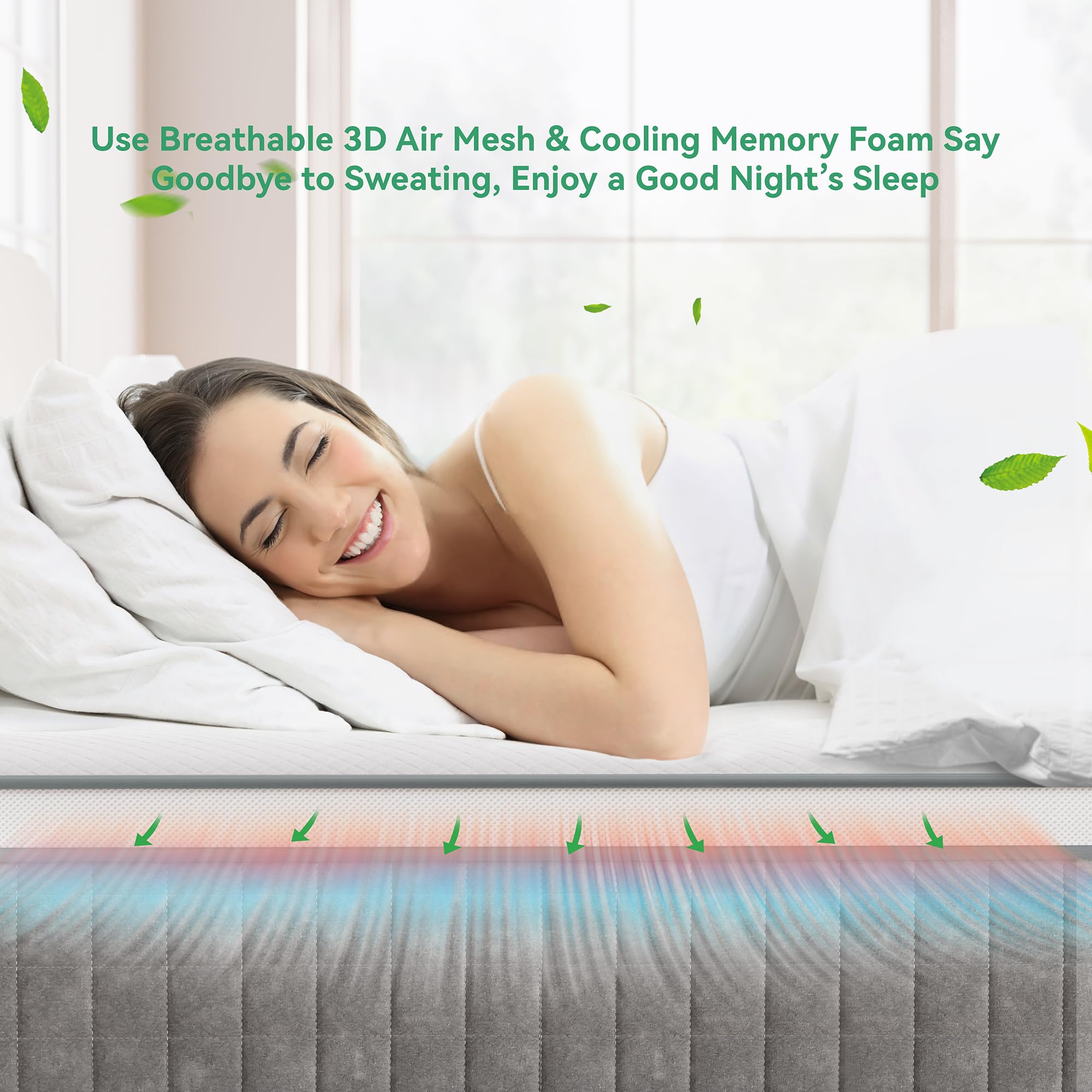TeQsli 4FT6 Double Mattress, 10Inch Memory Foam Pocket Sprung Hybrid Mattress for Pressure Relief - Medium Firm Mattress-in-Box 135x190x25cm