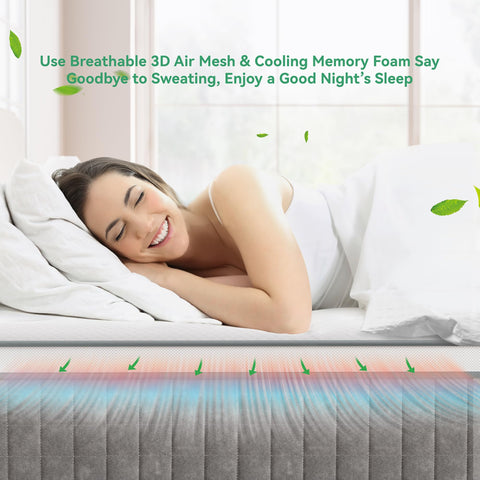 TeQsli 4FT6 Double Mattress, 10Inch Memory Foam Pocket Sprung Hybrid Mattress for Pressure Relief - Medium Firm Mattress-in-Box 135x190x25cm