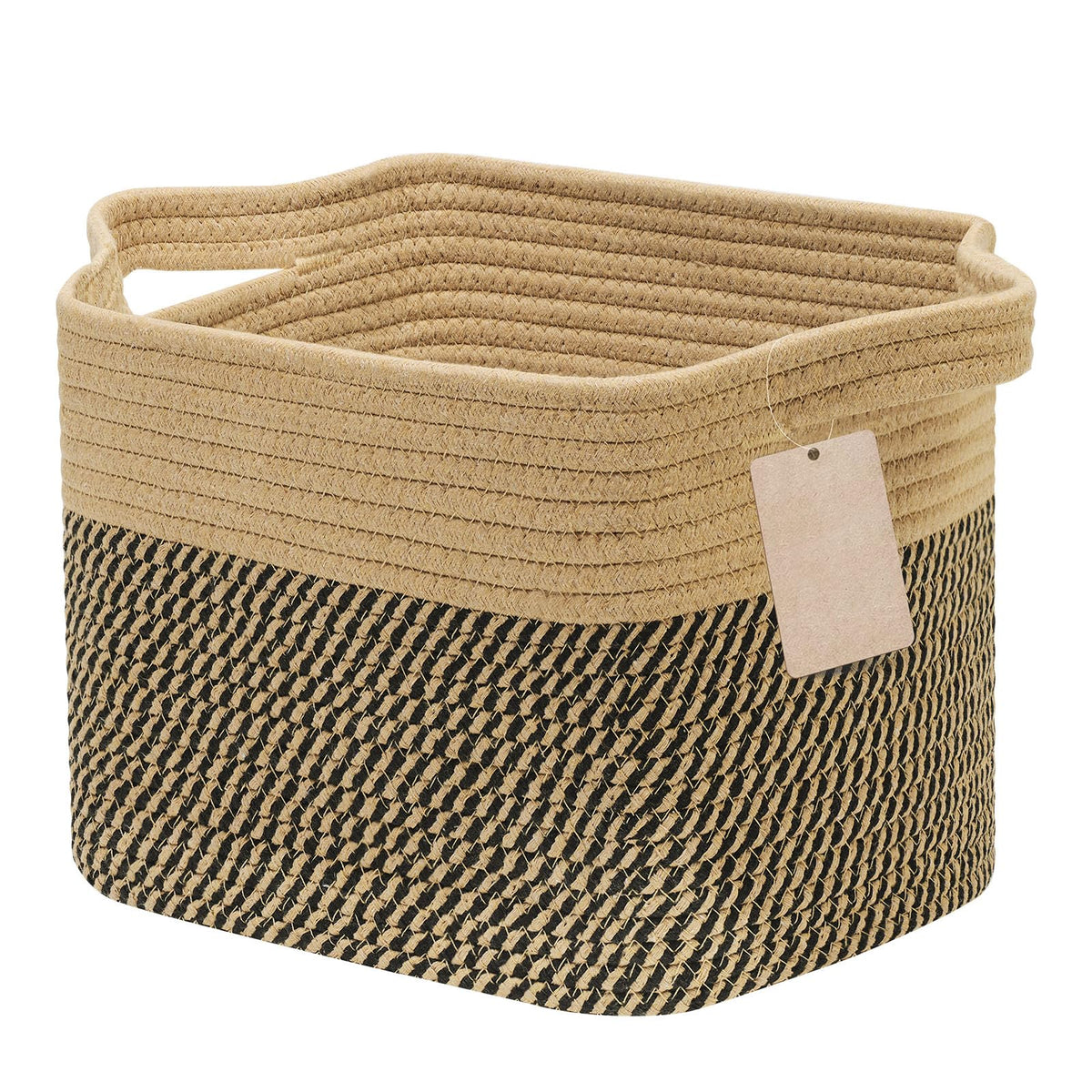 JOJOSEE Small Cotton Rope Woven Storage Basket for Shelves, Black&Brown