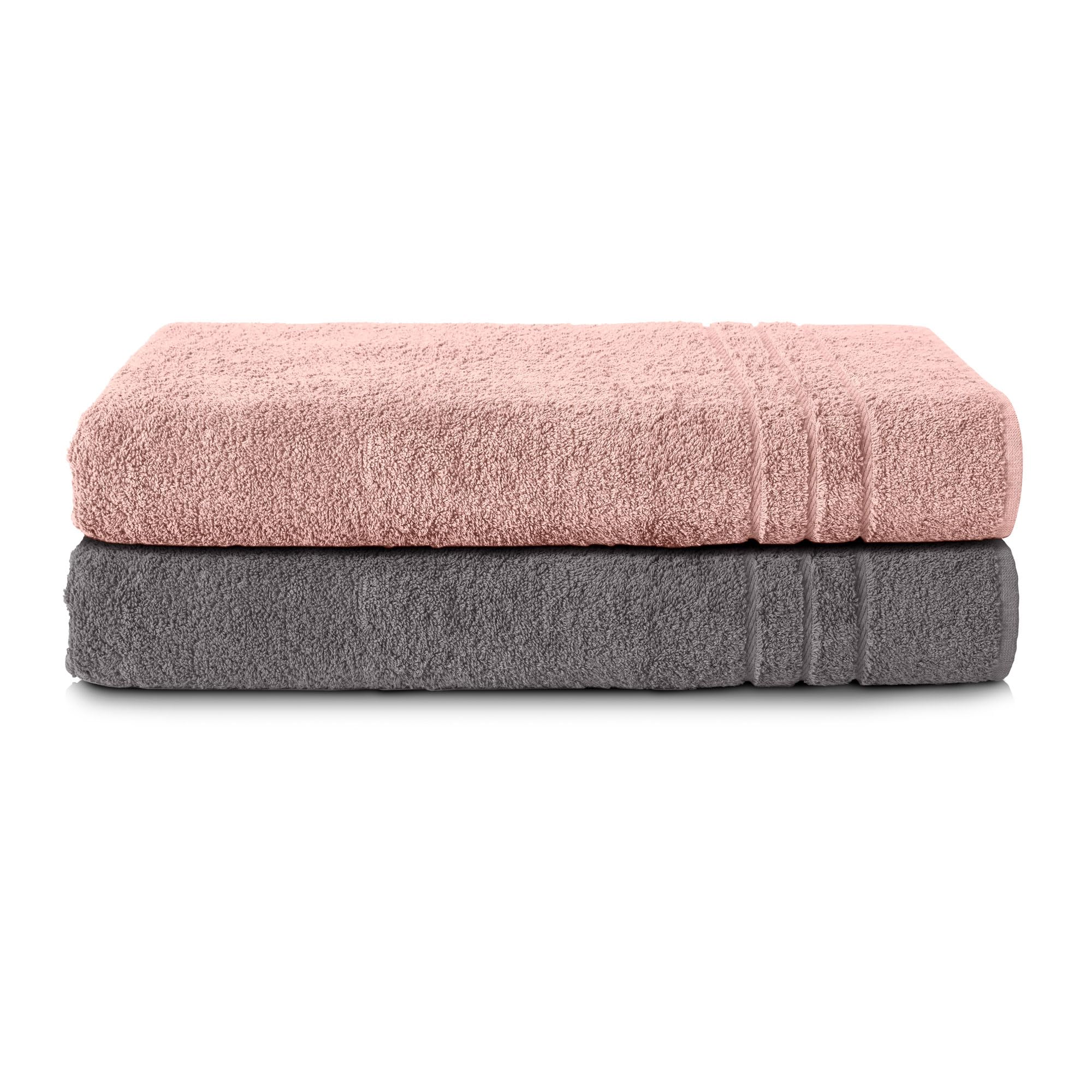 Komfortec Bath Towels, 100% Cotton, Quick Dry, 70x200, Grey & Pink