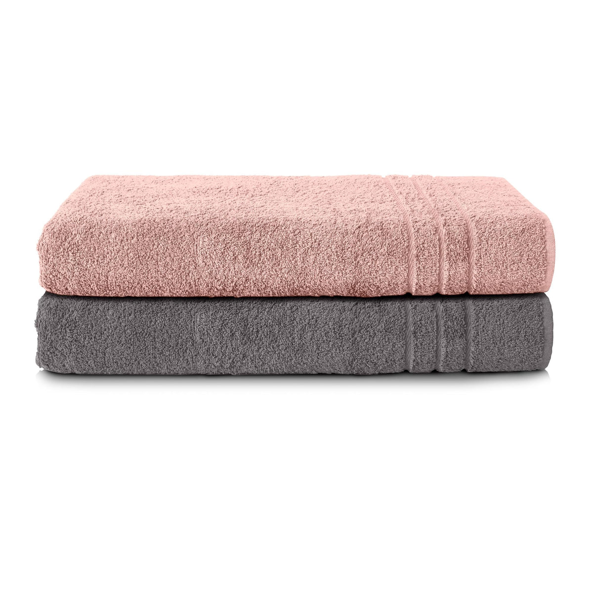 Komfortec Bath Towels, 100% Cotton, Quick Dry, 70x200, Grey & Pink