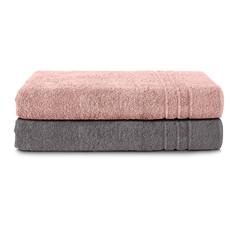 Komfortec Bath Towels, 100% Cotton, Quick Dry, 70x200, Grey & Pink