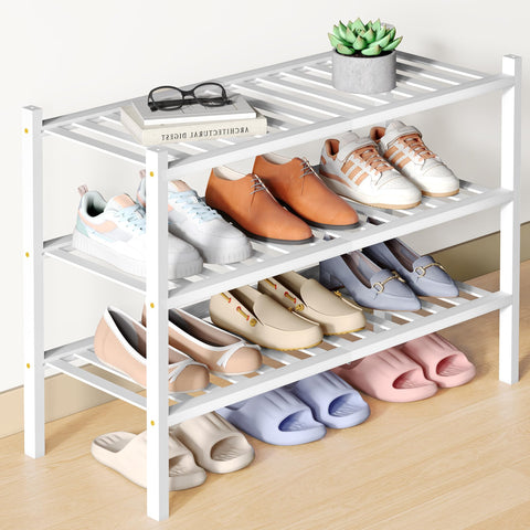 smiry Natural Bamboo Shoe Rack, 3 Tier Wooden Stackable Shoe Storage Organiser, Free Standing Shoes Storage Shelf for Entryway, Hallway, Small Spaces