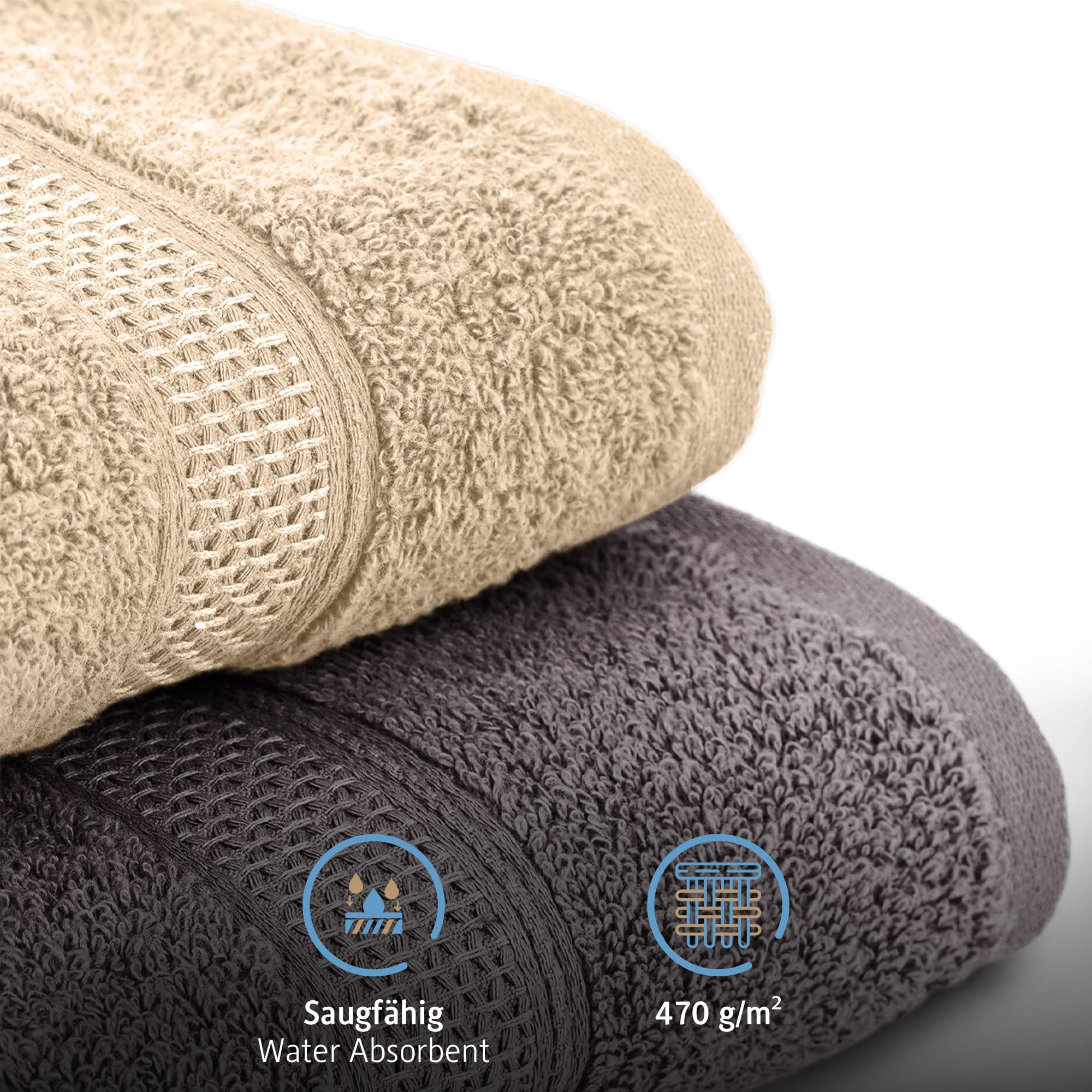 Komfortec Set of 8 Hand Towels 50 x 100 cm 100% Cotton Terry Towelling Soft Anthracite Grey/Beige
