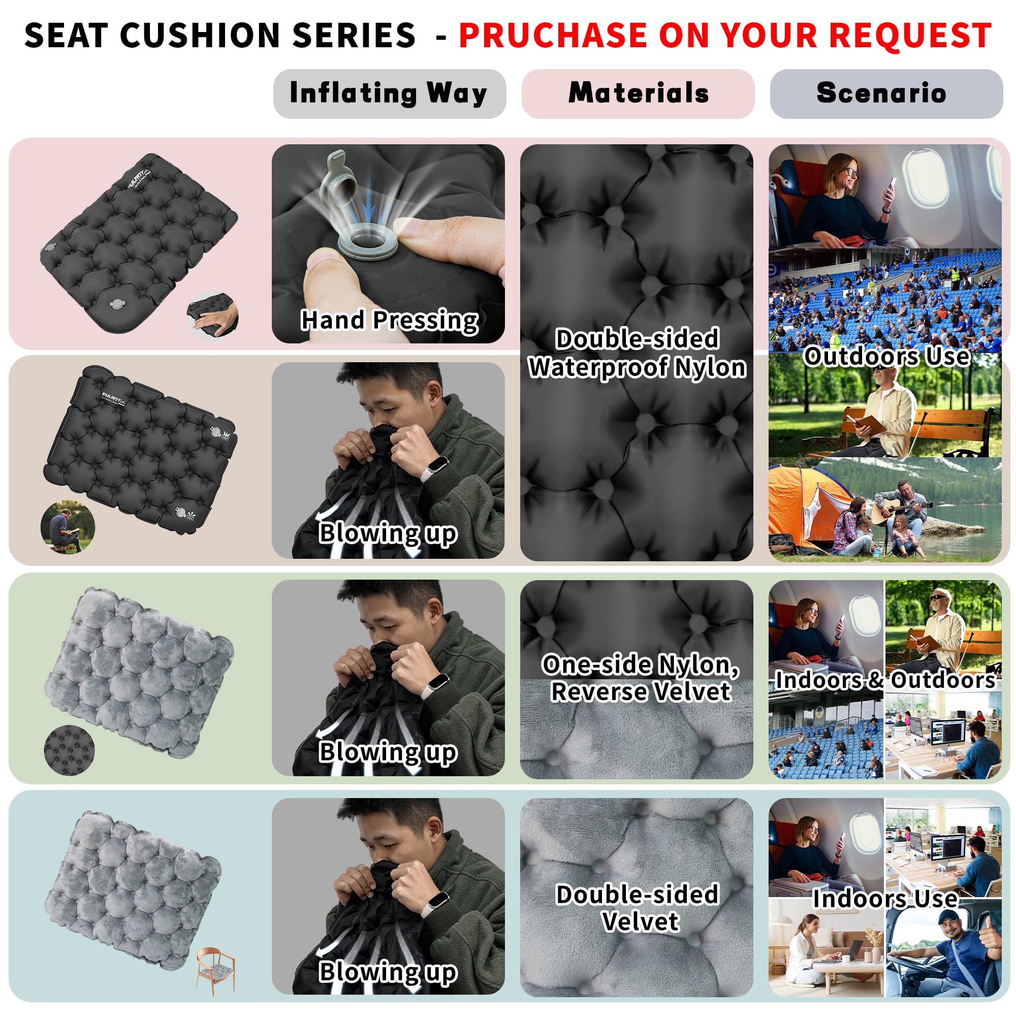 EULANT Hand-Press Inflatable Seat Cushion,Waterproof Air Cushion,Portable Sit Mat Pad for Camping Walking Hiking Travel Fishing Boating Flying