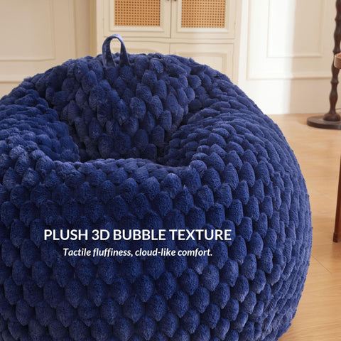 XeGe 3D Bubble Fluffy Faux Rabbit Fur Bean Bag Cover(No Filler), Navy Blue