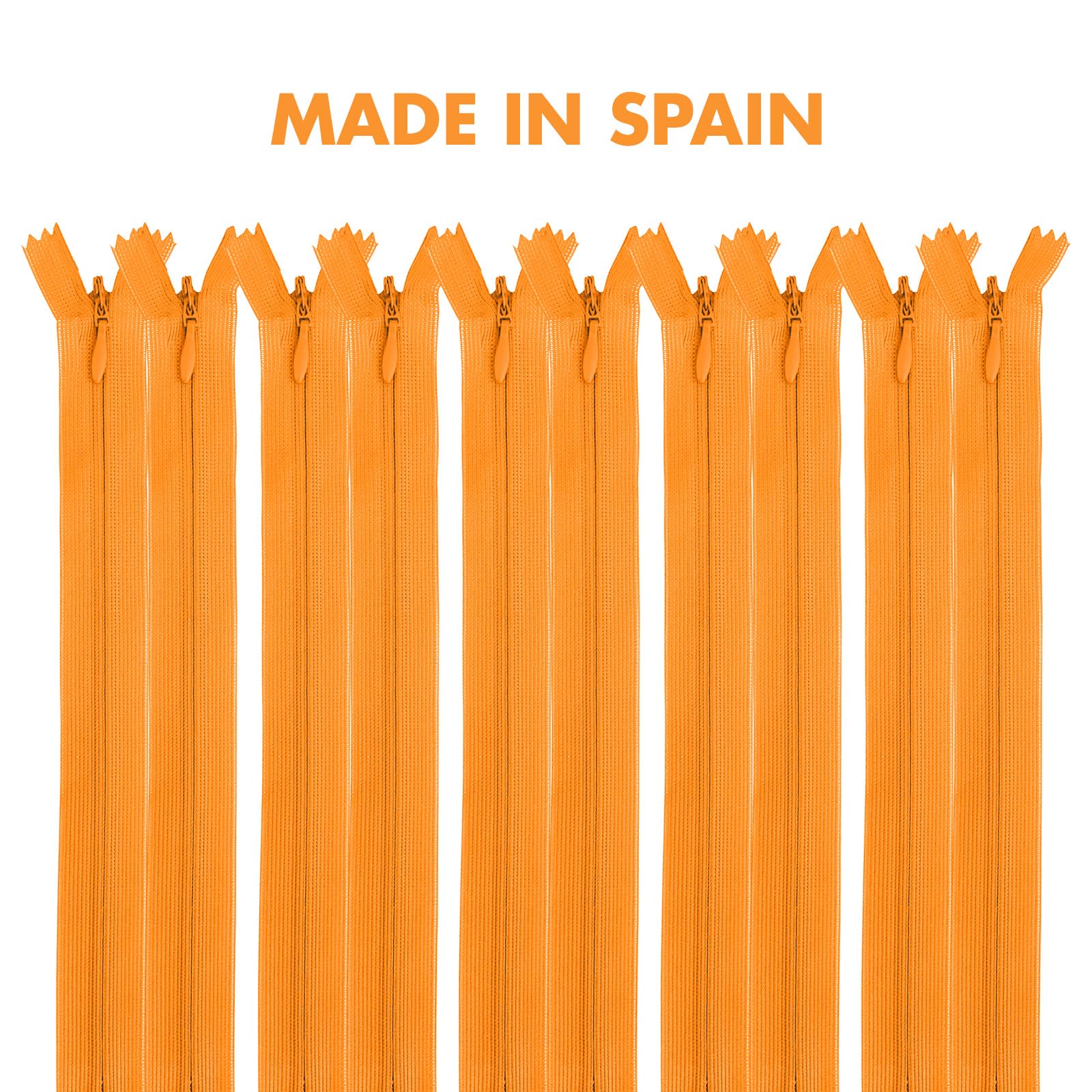 MARARDI Pack of 10 Invisible Zippers [Orange] Nylon [35 cm] Sewing Clothing Bags Ribbon Cotton Leather Plastic for Sewing Machine Zip with Metal Clasp