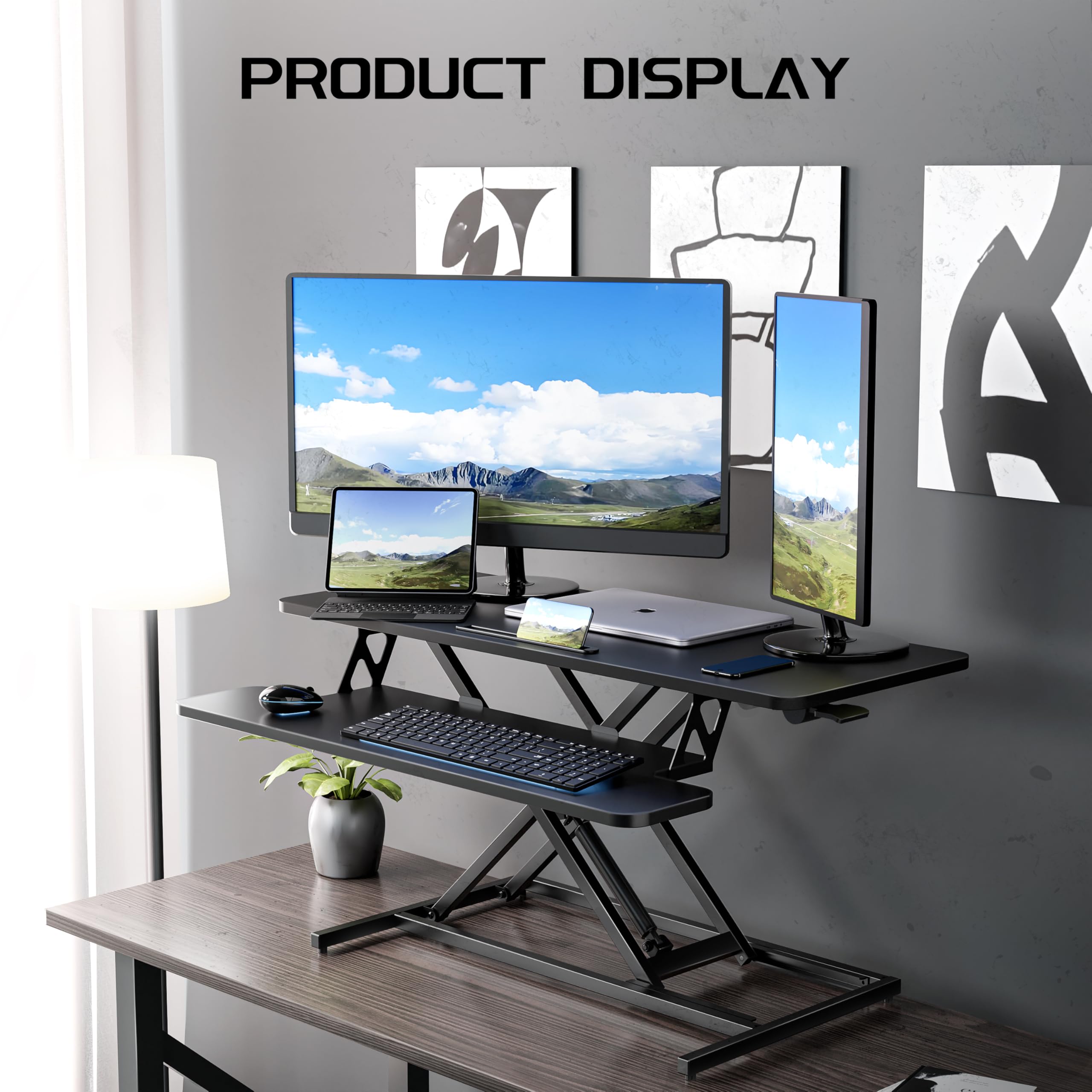 ERGOMAKER Height Adjustable Standing Desk Converter 101cm(40 Inch), Black