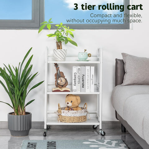 HDANI 3-Tier Rolling Cart,Kitchen Storage Trolley Car,Metal Utility Shelves with 2 Lockable Wheels for Home,Office,Bathroom,Bedroom
