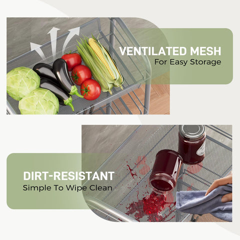 WELDUN 4-Tier Storage Trolley, Meatl Rolling Cart, Mesh Storage Cart Gray